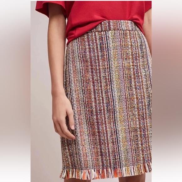 Anthropologie Maeve Zaira Multi colored Tweed Fringe Skirt - Picture 1 of 12